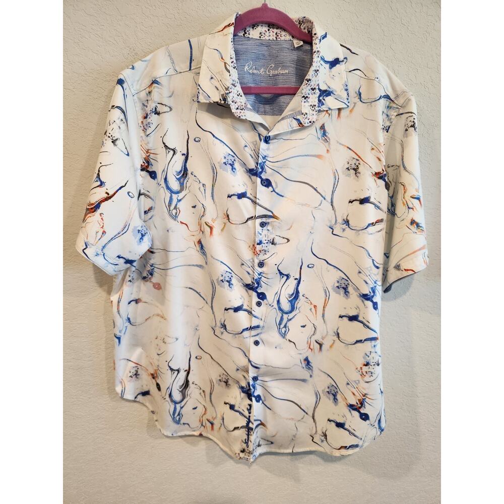 Robert Graham Men’s 2XL Abstract Marble Print Short Sleeve Shirt Knowledge...